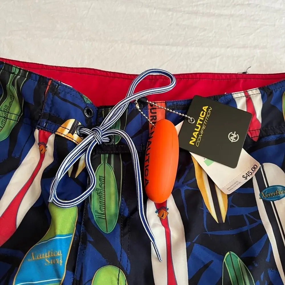 NWT Nautica Mens Swim Trunks Surf Board Print Shorts Size 34 Medium